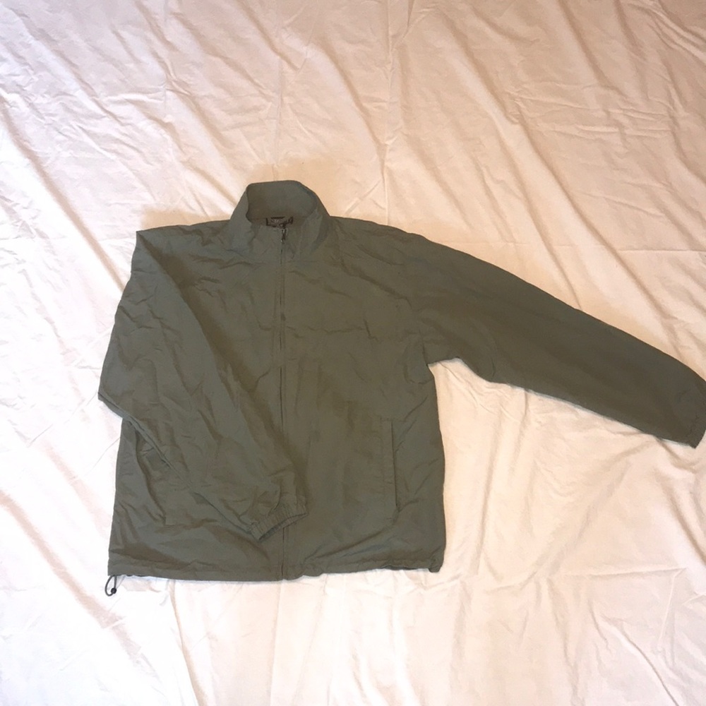 This is a olive green jacket.